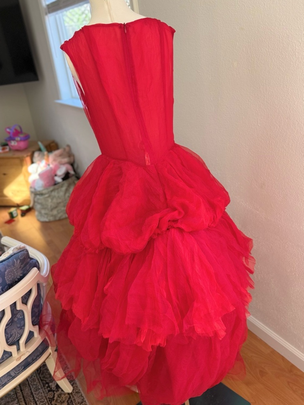 Red Layered Tulle Ballgown with Scoop Neck - Picture 2 of 4